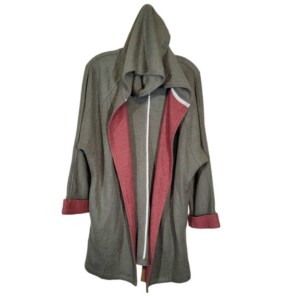 Hem & Thread Women's Open Front Hooded Knit Cardigan Side Pockets Green Size S/M